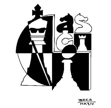 Rappresentazione stilizzata del re degli scacchi con occhiali scuri e bastone bianco: (logo)